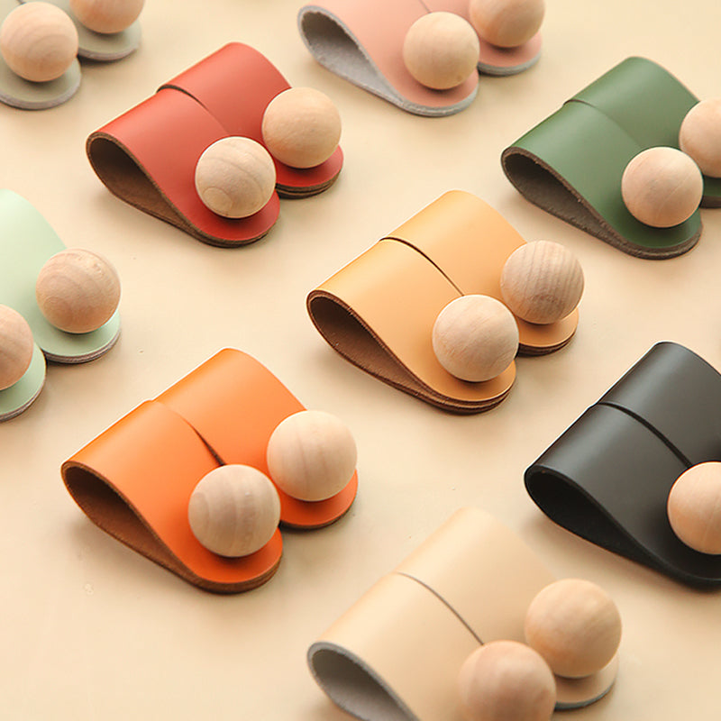 Creative wood ball thickened handmade creative cowhide handle