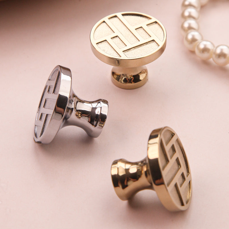 Simple gold and silver round brass furniture handle