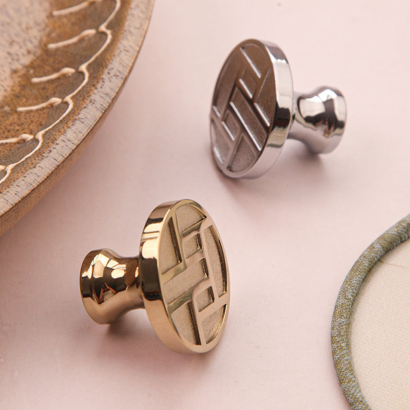 Simple gold and silver round brass furniture handle