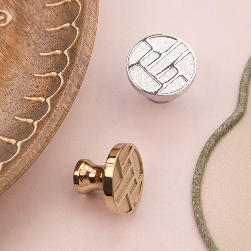 Simple gold and silver round brass furniture handle
