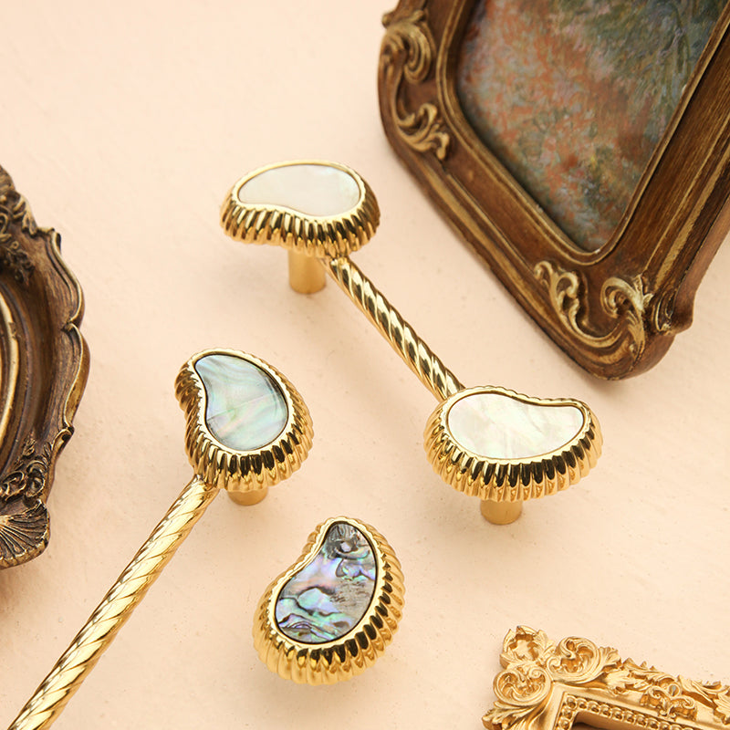 Cashew flower design shell brass furniture handle